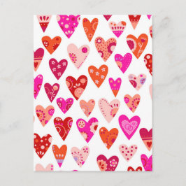 Heart Pattern Red Roze Feestdagenkaart
