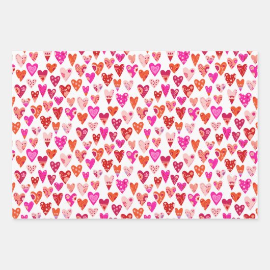 Heart Pattern Red Roze Inpakpapier Vel (Voorkant 3)