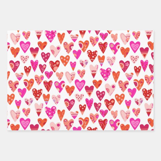 Heart Pattern Red Roze Inpakpapier Vel (Voorkant 2)