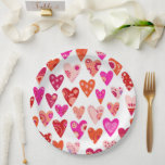 Heart Pattern Red Roze Papieren Bordje<br><div class="desc">Scandinavische stijl modern hedendaags hartpatroon in rood,  roze en oranje. Helder en gelukkig design,  ideaal voor Valentijnsdag,  of dagelijks. Originele kunst van Nic Squirrell.</div>