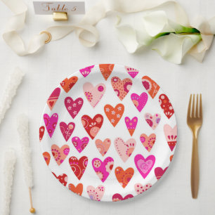 Heart Pattern Red Roze Papieren Bordje