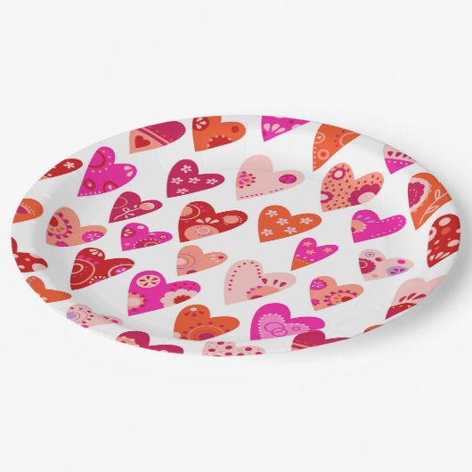 Heart Pattern Red Roze Papieren Bordje (Gekanteld)
