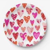 Heart Pattern Red Roze Papieren Bordje (Voorkant)