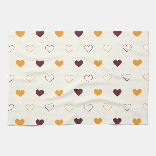 Heart Pattern with Orange & Brown Hearts Theedoek (Horizontaal)