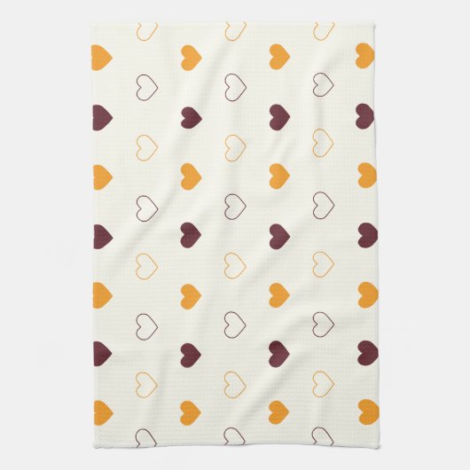 Heart Pattern with Orange & Brown Hearts Theedoek (Verticaal)