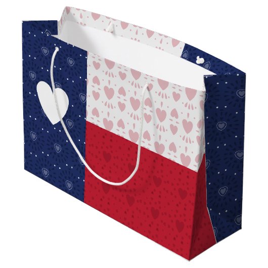 Heart Patterned Texas State Flag Large Gift Bag Groot Cadeauzakje (Achterkant Gekanteld)