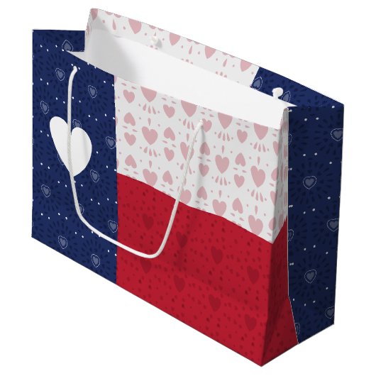 Heart Patterned Texas State Flag Large Gift Bag Groot Cadeauzakje (Voorkant Gekanteld)