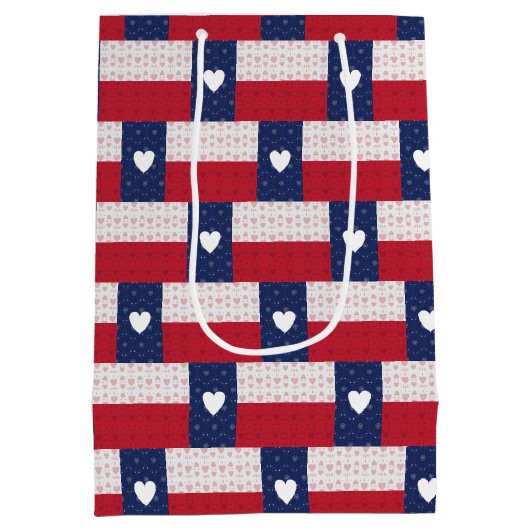 Heart Patterned Texas State Flag Medium Cadeauzakje (Achterkant)