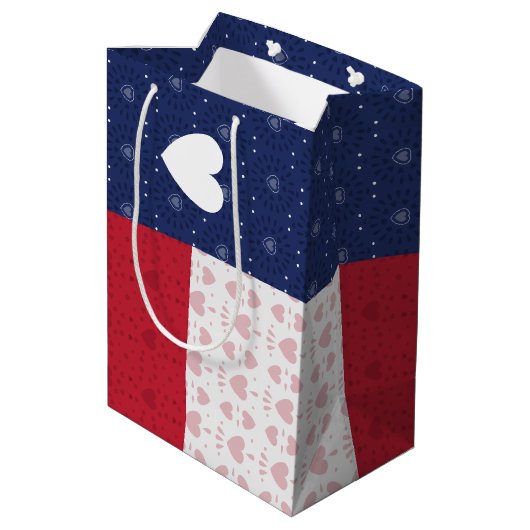 Heart Patterned Texas State Flag Medium Gift Bag Cadeauzakje (Achterkant Gekanteld)