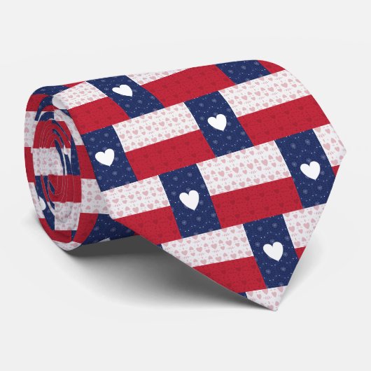 Heart Patterned Texas State Flag Stropdas (Opgerold)