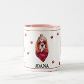 Heart Paw Cavalier Spaniel Valentijnsdag Gift Dog Tweekleurige Koffiemok (Center)
