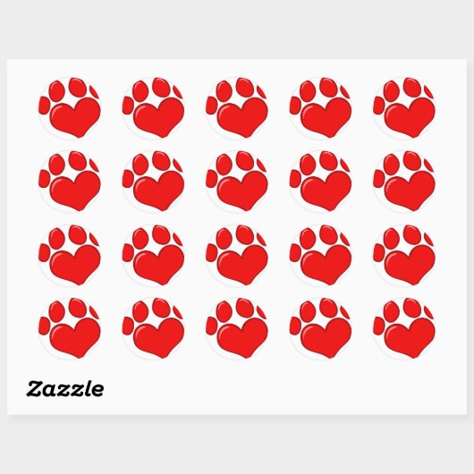 Heart Paw Print Ronde Sticker (Vel)