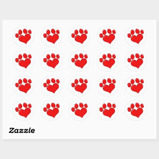 Heart Paw Print Ronde Sticker (Vel)