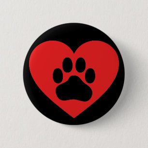 Heart Paw Red Ronde Button 5,7 Cm