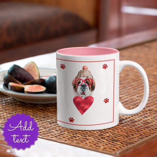 Heart Paws Saint Bernard Valentijnsdag Gift Dog Tweekleurige Koffiemok