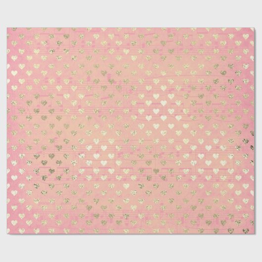 Heart Peach Pastel Goud Roze Rose Roos Muzieknoten Cadeaupapier (Vlak)