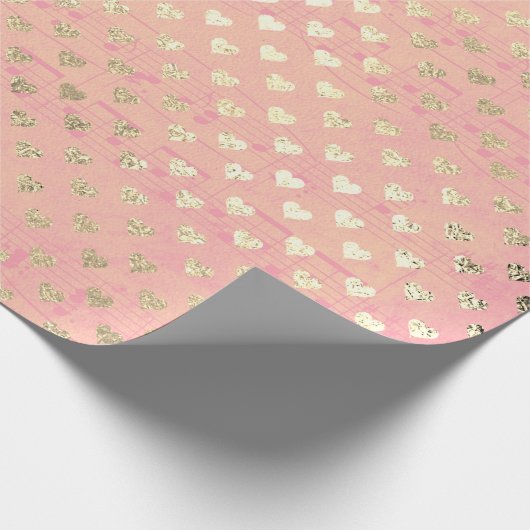 Heart Peach Pastel Goud Roze Rose Roos Muzieknoten Cadeaupapier (Hoek)