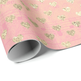 Heart Peach Pastel Goud Roze Rose Roos Muzieknoten Cadeaupapier