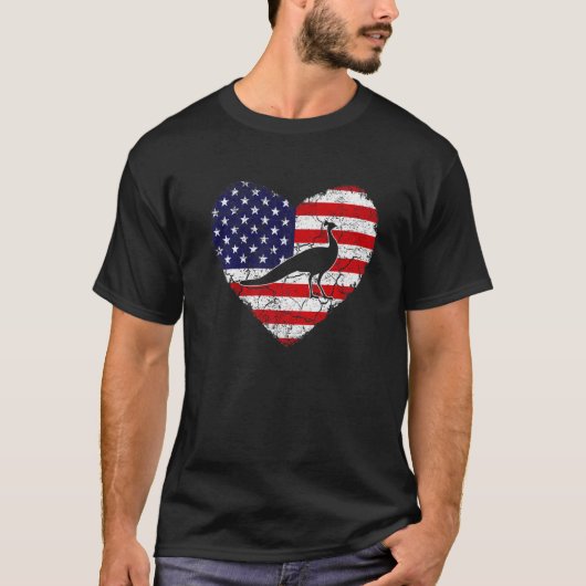  Heart Peacock Animal Retro US American Fla T-shirt (Voorkant)