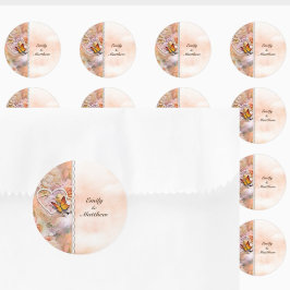 Heart Pearls Oranje Rozen Butterflies Floral Ronde Sticker