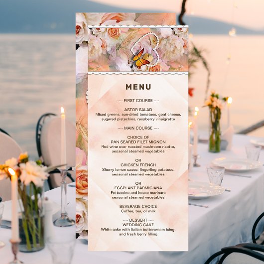 Heart Pearls Oranje Rozen Butterflies Wedding Menu