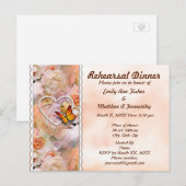 Heart Pearls, Rozen & Butterflies Rehearsal Dinner Uitnodiging Briefkaart (Voorkant / Achterkant)