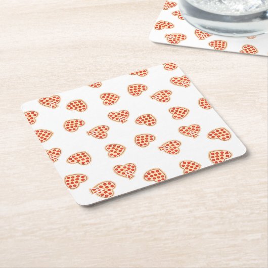 Heart Pepperoni Pizza Pattern Kartonnen Onderzetters (Schuin)
