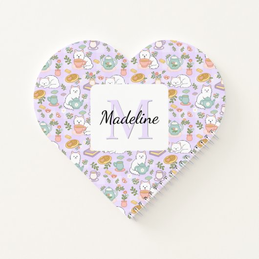 Heart Personalized Tea Cats Bookish Pastel Girly Notitieboek (Achterkant)
