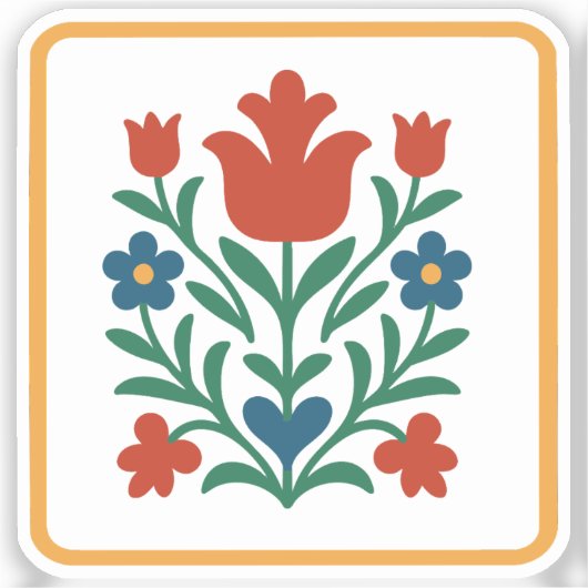 Heart & Petal Bloemrijke Folk Art Feest Sticker (Voorkant)