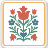 Heart & Petal Bloemrijke Folk Art Feestje Sticker (Voorkant)