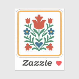 Heart & Petal Bloemschikking Folk Art Feest Sticker