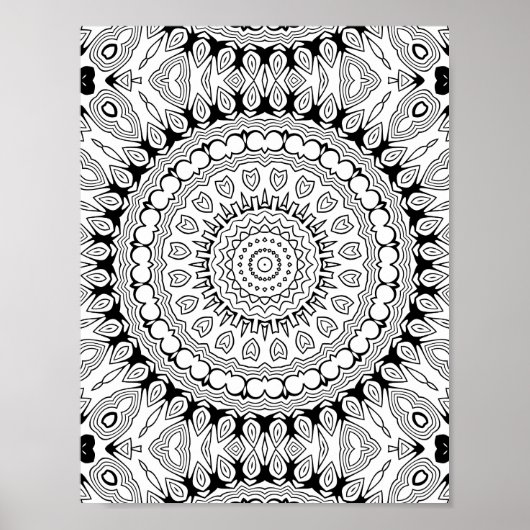 Heart Petal Burst Coloring Page Intricate Design Poster (Voorkant)