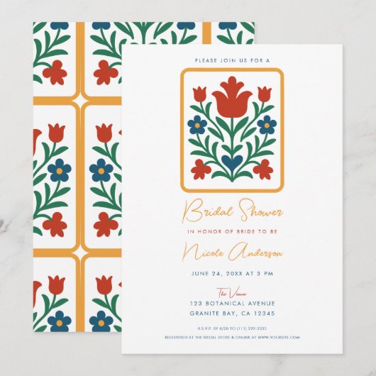 Heart & Petal Floral Folk Art Vrijgezellenfeest Kaart (Voorkant / Achterkant)