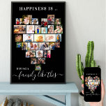 Heart Photo Collage Happiness is een familie als d Poster<br><div class="desc">Creëer uw eigen persoonlijke poster met 29 van uw favoriete foto's en uw familienaam/-namen. Het fotomalplaatje is opstelling aan creëer een fotocollage in de vorm van een liefdeshart, tonend uw afbeeldingen in een mengeling van portret, landschap en vierkant instragramformaten. Upload uw foto's die in rijen werken, van boven tot onder....</div>