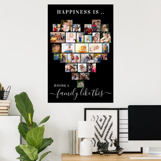 Heart Photo Collage Happiness is een familie als d Poster (Thuiskantoor)