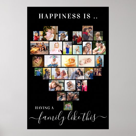 Heart Photo Collage Happiness is een familie als d Poster (Voorkant)