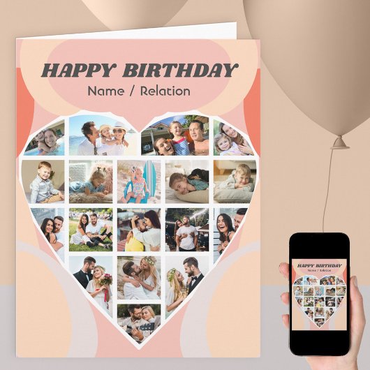 Heart Photo Collage Personalized Groovy Birthday Kaart