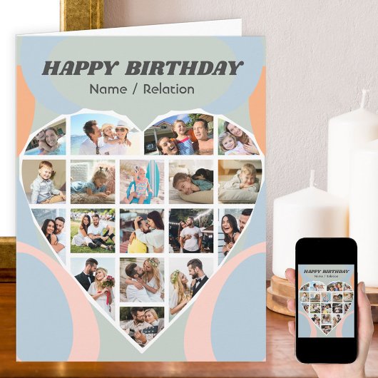 Heart Photo Collage Personalized Retro Birthday Kaart