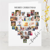 Heart Photo Collage Teacher Script Holiday Kaart (Gele Bloem)