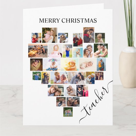 Heart Photo Collage Teacher Script Holiday Kaart (Voorkant)