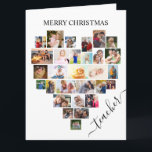 Heart Photo Collage Teacher Script Holiday Kaart<br><div class="desc">Zeg vrolijk kerstfeest met een liefdeshartofooncollage kaart. Het fotomalplaatje is opstelling voor u om uw afbeeldingen toe te voegen, werkend in rijen van boven tot onder. De fotocollage bevat 29 foto's die worden weergegeven in een combinatie van portret, landschap en vierkante/instagram-indelingen. De "leraar"wordt letterlijk gemaakt in elegant handgeschreven manuscript en...</div>