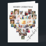 Heart Photo Collage Teacher Script Holiday Kaart<br><div class="desc">Zeg vrolijk kerstfeest met een liefdeshartofooncollage kaart. Het fotomalplaatje is opstelling voor u om uw afbeeldingen toe te voegen, werkend in rijen van boven tot onder. De fotocollage bevat 29 foto's die worden weergegeven in een combinatie van portret, landschap en vierkante/instagram-indelingen. De "leraar"wordt letterlijk gemaakt in elegant handgeschreven manuscript en...</div>