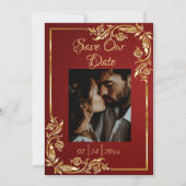 Heart, Photo & Gold Frame on Ruby Red Save The Date (Voorkant)