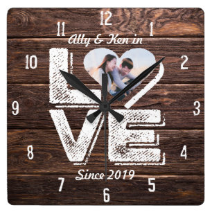 Heart Photo Lijst Love Rustic Woodland Monogram Vierkante Klok