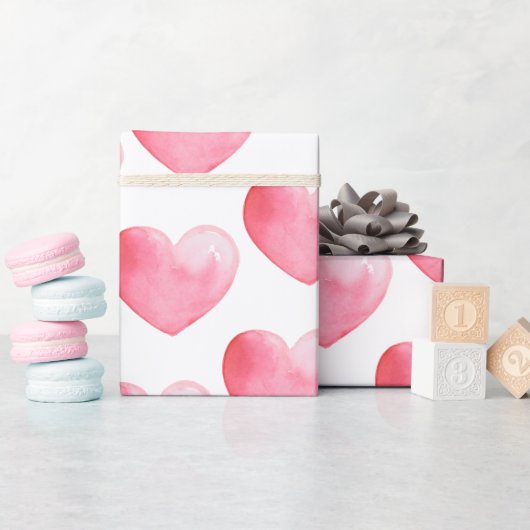 Heart Pink Waterverf Patroon Cadeaupapier (Baby Shower)