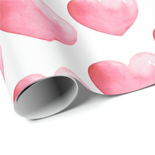 Heart Pink Waterverf Patroon Cadeaupapier (Rol Hoek)