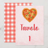 Heart Pizza Table Numbers | Red Checkered Italian Kaart (Voorkant / Achterkant)
