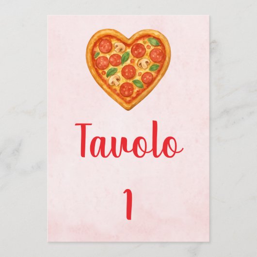 Heart Pizza Table Numbers | Red Checkered Italian Kaart (Voorkant)