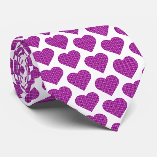 Heart Plaid Pink Purple Black Neck Tie Stropdas (Opgerold)