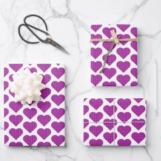 Heart Plaid Purple Pink Black Inpakpapier Vel (Voorkant)